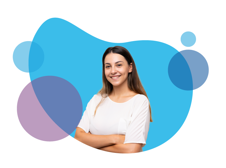 Cheerful lady looking at the screen wearing a white t-shirt